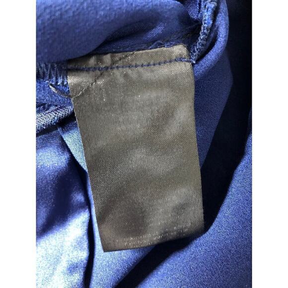 Three Floor Brigitte Jumpsuit Satin Bell Sleeve Collared Wide Leg Navy Blue 4 - Picture 12 of 13